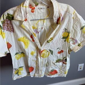 Kimchi Blue Short-Sleeve Fruit Print Button-Down Shirt - Yellow/White/Red